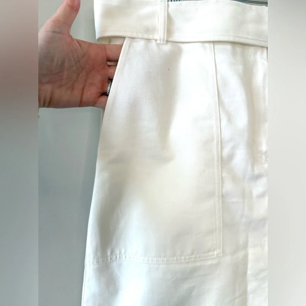 Lacoste White Belted A-Line Skirt Size 40 Chic Preppy Classic 100% Cotton